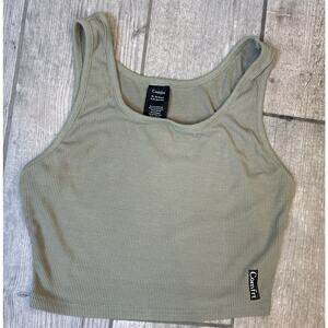 Comfrt Apparel Contour Ribbed Crop Tank Sage Green Fitted Athleisure Top Size M